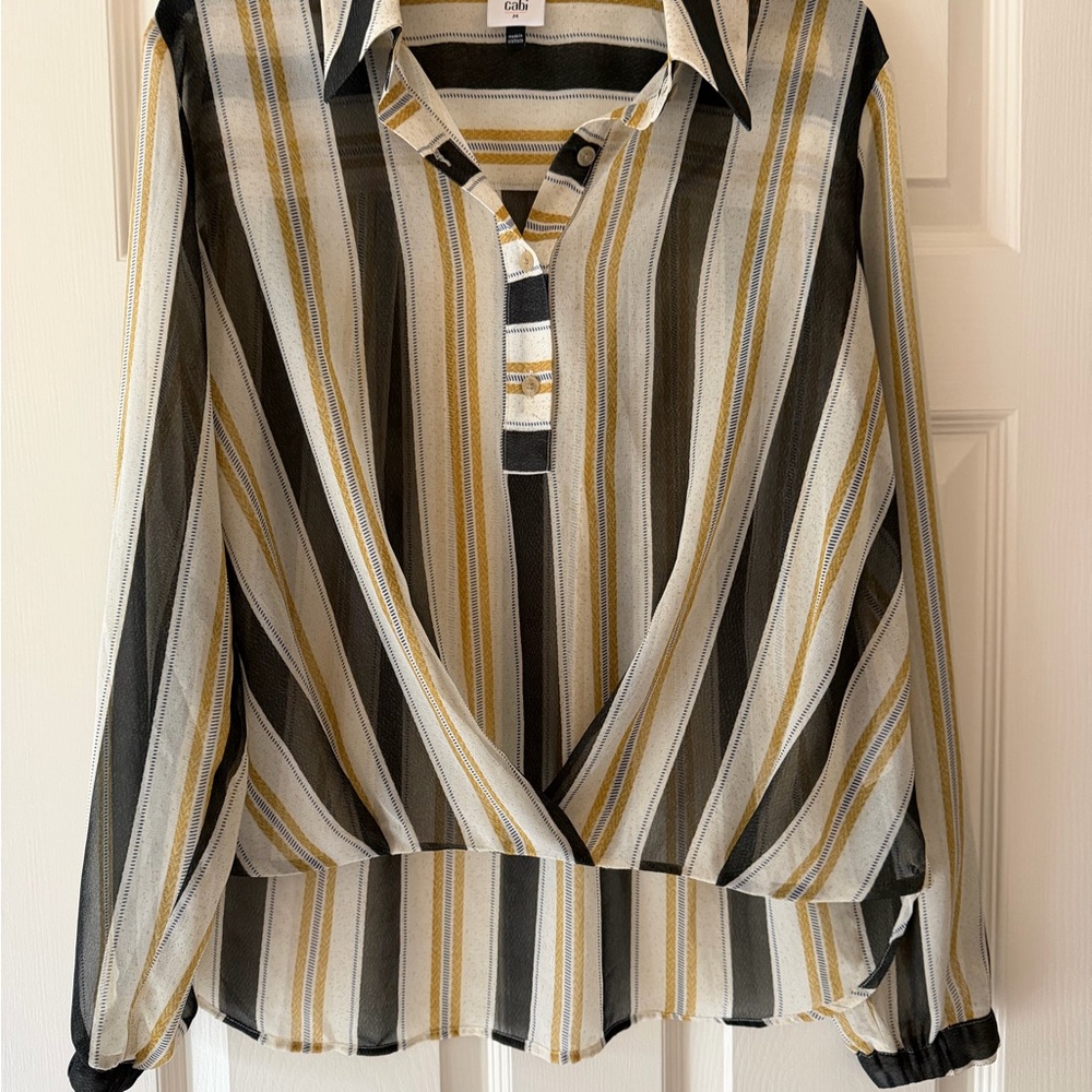 CAbi Black and Yellow Striped Blouse